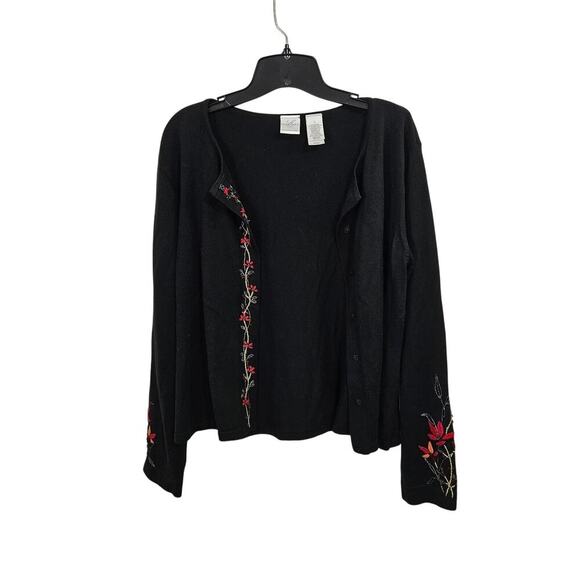 Floral Embroidery Black Snap Front Cardigan Womens Size Large - Picture 3 of 6
